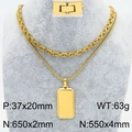 Golden stainless steel set with two necklaces and 37x20mm polished pendant - Gold (KN283138-KFC)