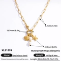 Collana in acciaio inossidabile dorato con ciondoli a conchiglia stella marina e perla - XL31299-Oro Conchiglia Stella Marina Perla