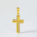 Golden micro-pave cross pendant crafted from titanium steel with clear cubic zirconia stones - N0025-Gold Wave Edge Cross