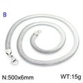 Silver 6mm wide flat snake bone chain necklace in 500mm length made of titanium steel - Silver 6mm Wide 50cm Long (KN203549-Z)