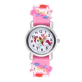 Kids pink quartz watch featuring 3D unicorn relief silicone strap and colorful dial - Deep Pink