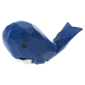 Handcrafted blue and white wooden whale sculpture with faceted wood carving texture - Wood Carved Blue Chubby Whale Ornament