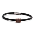 Bracelet en cuir noir avec perle en zircon or rose et fermoir magnétique - Noir/Or Rose