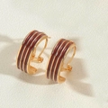 Retro style wine red enamel striped hoop earrings with gold-plated metallic finish - Brown