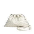 Elegante weiße geflochtene Ledertasche mit Kordelzug und weicher, plissierter Struktur - Weiß