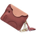 Pink leather elephant-shaped mini coin purse with litchi grain texture and gold keychain - Brick Red