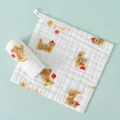 6-layer cotton baby washcloth with yellow cat print and 100% cotton label - Traditional Tiger