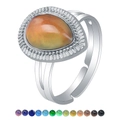 Adjustable silver ring with teardrop mood stone and multi-color temperature beads - 1030 Waterdrop Gemstone