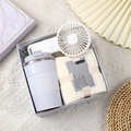 Luxury gift set featuring a white mini fan, insulated mug, and cotton towel in a gift box - [Pearl White] Cup + Fan + Towel