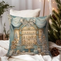Light blue Christmas pillow cover with vintage dessert shop and large bow design - TQDS68-32(Blue Sweet Shop Bow)