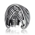 Gotischer 3D-Totenkopfring in Vintage-Silber mit Skeletthänden vor den Augen - US 7 / Nicht sehen Stil (05308)