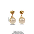 Elegant gold stainless steel earrings with round white pearls and detailed dimensions - Stainless Steel Minimalist Pearl Dangle