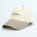 Beige and khaki baseball cap with embroidered butterfly and LOVE POEM text detail - Adjustable / Khaki and Beige
