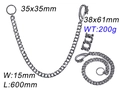 Punk dragon head biker chain for jeans with heavy curb links in vintage silver finish - Length 600mm Width 15mm