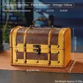 Vintage wooden jewelry storage box with floral patterns and bronze hardware in brown - Plum Blossom Vintage Yellow Handle Style