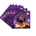Disposable purple Halloween tablecloth featuring happy pumpkin, black cat and bat pattern - Napkins (Pack of 20)