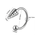 Silver stainless steel punk horseshoe lip ring with cone ends and size measurements - Spiral Cone Style-1.2x10x3mm