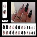 Glittery galaxy style black and pink almond shaped press-on nails set with 24 pieces - W372 Sweet Cool Galaxy (Glue Type)