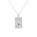 Square textured S925 silver necklace with sparkling brown crystals on thin chain - 925 Silver / Silver
