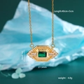 Vintage gold flag pendant necklace with emerald green gemstone and zircon accents - Emerald Green Octagon Style