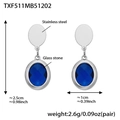 Blue glass stone drop earrings in gold-plated stainless steel with size measurements - Steel Earrings - Blue Glass Stone