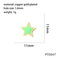 Detailed specs of 11mm fluorescent green star bead in copper gold plated finish - Fluorescent Green