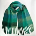 Thick plush winter scarf in green and blue plaid check with soft tassel decorative fringe - 45# (Green Blue Spliced Plush Plaid)