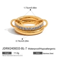 Dreilagiger goldener Edelstahlring mit mikro-gefassten blauen Zirkonia - JDRW2408033-BL-7 Gold Dreilagig Blau Pavé