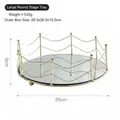 Golden round mirrored tray with geometric wire fence design, 25cm diameter size - Large Round Lace Mirror Tray / Gold