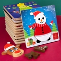 Educational 3D wooden Christmas puzzle set featuring snowman reindeer and tree designs - Snowman Puzzle