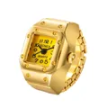 Golden vintage square ring watch with rivet accents and flexible elastic band - Square Dial / Gold/Yellow