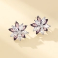 Sparkling snowflake flower stud earrings in purple crystal and silver metal finish - Purple Snowflake Stud Earrings