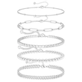5-piece silver stainless steel bracelet set with paperclip and cuban chain styles - Silver Bead Paperclip Zirconia 5-Piece Set