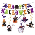 Halloween party set with HAPPY HALLOWEEN banner and spooky hanging spiral swirl ornaments - Halloween Banner and Spiral 2-Piece Set