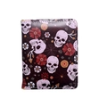 Kurze Bifold-Geldbörse mit Totenkopf-, Pilz- und Spinnennetz-Druck auf Kunstleder - Blume und Totenkopf Kurz