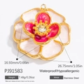 Pendentif fleur de camélia en émail rose et blanc en acier inox pour bijoux DIY - Fleur de Camélia(PJ91583)