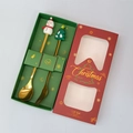 Christmas gift set with golden snowman spoon and Xmas tree fork in festive box - Gold Snowman/Tree [2PCS] Machine Polished