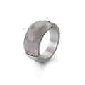 Minimalist titanium steel wide ring featuring a semi-wrapped grey gemstone inlay - US 7