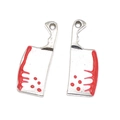 Colgantes de cuchillo gótico en metal con manchas de sangre para joyería DIY - Cuchillo de carnicero pequeño ensangrentado / Plata Antigua con Sangre