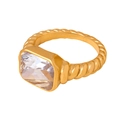 Anello a corda placcato oro 18k con cristallo di zircone bianco a taglio rettangolare - Taglia 8 / Stile Rettangolare Pietra di Vetro Bianca (A504) / Oro