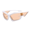 Futuristic white geometric sunglasses with orange tinted lenses for Y2K fashion style - White Frame Champagne Lens