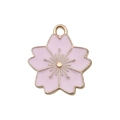 Pink sakura flower pendant in pink enamel with gold-tone alloy frame for DIY jewelry - Sakura 17x19mm