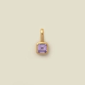 Square purple zircon pendant in gold-plated stainless steel setting for jewelry DIY - Square Birthstone / February Pendant (Amethyst)