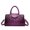 Fashionable purple crocodile pattern tote bag with top handle and shoulder strap - Purple