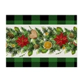 Set de table de Noël en coton et lin avec poinsettia et bordure à carreaux verts - 32x21cm / CD105-4 Plaid Vert Noir Poinsettia (Coton Lin)