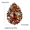 Retro amber water drop brooch with brown rhinestones and dimensions shown on white background - Brown
