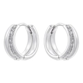 Detailed macro of silver double hoop earrings with micro-pave white zircon stones - Platinum White Zirconia