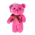 Rose pink plush bear keychain with a Love ribbon bow and silver metal ball chain - Rose Red