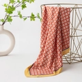 Elegant 70cm silk scarf with red geometric squares and chic yellow borders for women - Orange 5052