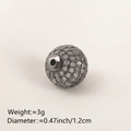 Gunmetal sphere bead charm with white cubic zirconia inlay for DIY jewelry making - 12MM White Zirconia Gun Black Plated